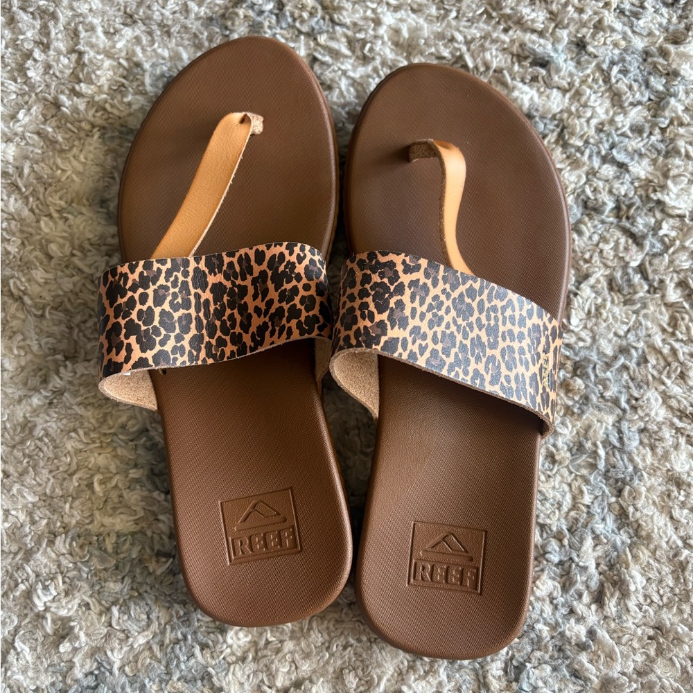 Reef Tan and Black Animal Print Sol Sandals